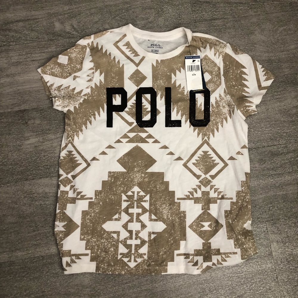 New Polo Ralph Lauren Aztec Print Spellout Logo Shirt M